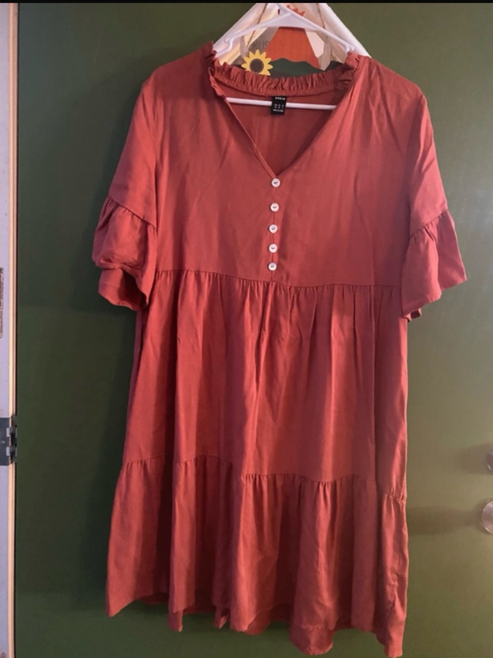 SHEIN Rust orange Button-Front Tiered Babydoll Tunic